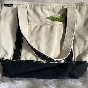 Lands End off white and navy tote